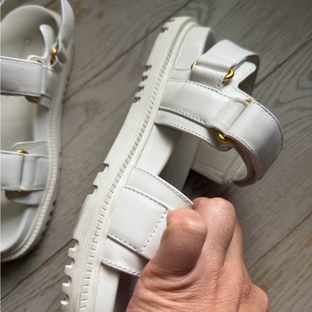 Dior White Leather Sandals with Gold Logo - Picture 7 of 10